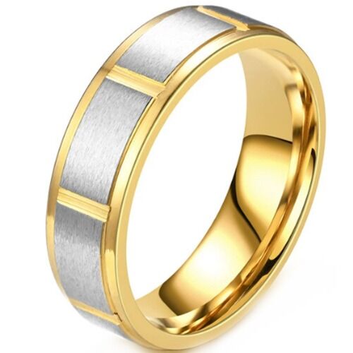 ***COI Titanium Silver Black/Gold Tone/Rose/Silver Grooves Step Edges Ring-01248A
