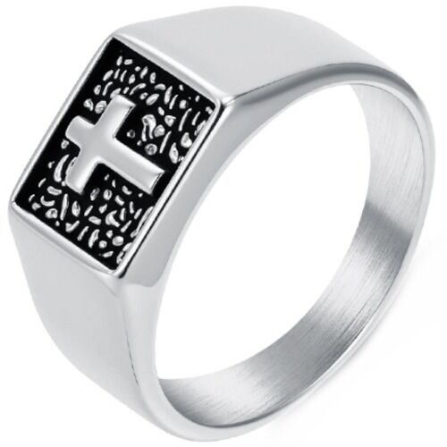 ***COI Titanium Black Gold Tone/Silver Cross Ring-01250A