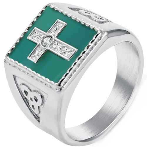 ***COI Titanium Black/Silver Trinity Knots & Cross Ring With Cubic Zirconia-01251A