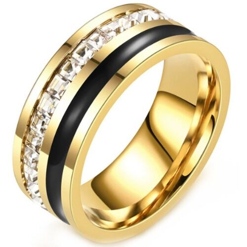 ***COI Titanium Black Gold Tone Ring With Cubic Zirconia-01262A