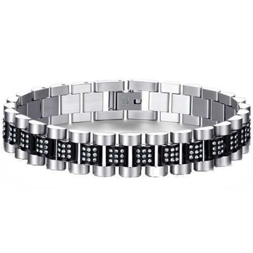 ***COI Titanium Blue/Gold Tone Silver/Black Silver Cubic Zirconia Bracelet With Steel Clasp(Length: 8.27 inches)-01264A