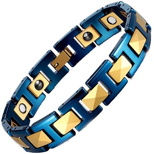 ***COI Gold Tone Titanium Blue Ceramic Bracelet With Steel Clasp(Length: 8.27 inches)-01267A