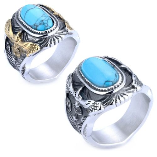 ***COI Titanium Black Silver/Black Gold Tone Silver Ring With Turquoise-01271AA