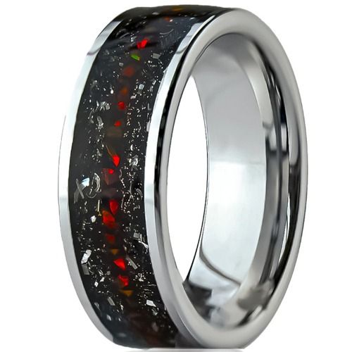***COI Tungsten Carbide Meteorite Ring With Created Red Ruby-01276A