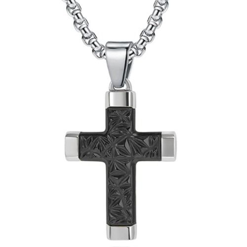 ***COI Titanium Black/Gold Tone Silver Cross Pendant-01277A