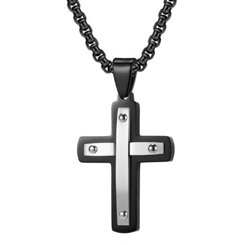 ***COI Titanium Black Rose/Silver Cross Pendant-01278A
