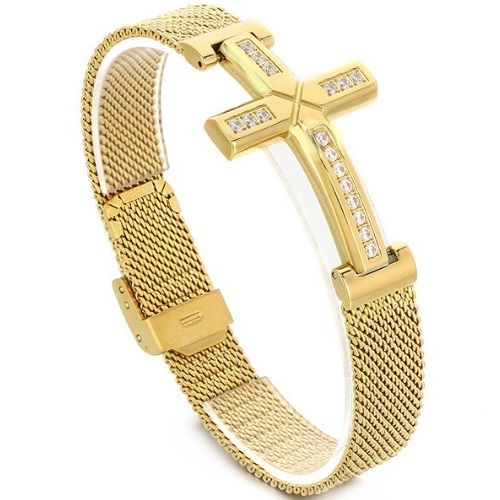 ***COI Titanium Gold Tone/Silver Cross Cubic Zirconia Bracelet With Steel Clasp(Length: 8.66 inches)-01284A