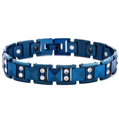 ***COI Titanium Blue/Gold Tone/Rose Cubic Zirconia Faceted Bracelet With Steel Clasp(Length: 8.27 inches)-01285A