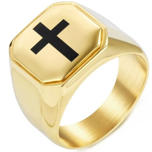 ***COI Titanium Black/Gold Tone/Silver Cross Ring-01287A