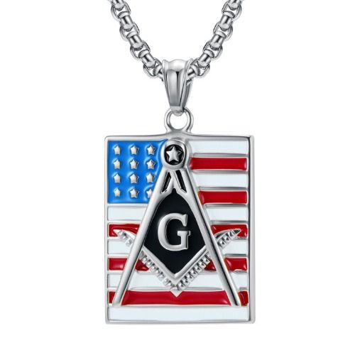 ***COI Titanium Gold Tone/Silver Blue Red Masonic Freemason Pendant-01292A