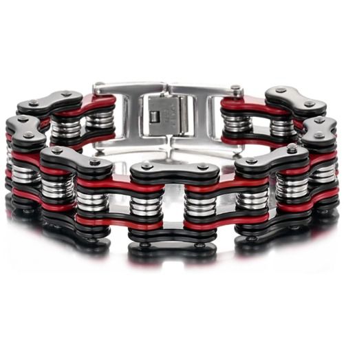 ***COI Titanium Black Red Silver Bracelet With Steel Clasp(Length: 8.85 inches)-01295A