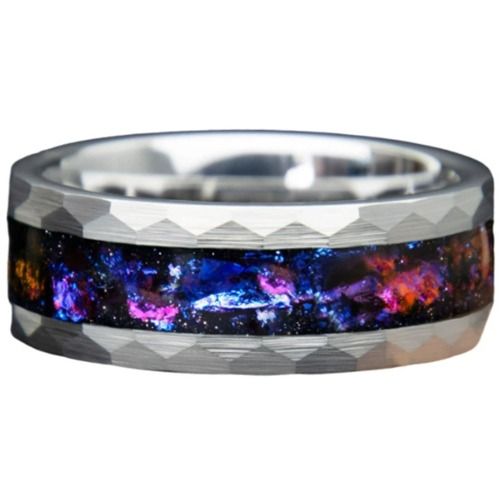 ***COI Titanium Faceted Ring With Meteorite-01297A