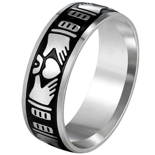 ***COI Titanium Black Silver Mo Anam Cara Claddagh Ring-01301A