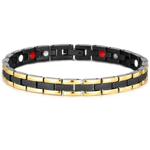 ***COI Titanium Black Gold Tone Bracelet With Steel Clasp(Length: 8.27 inches)-01305A
