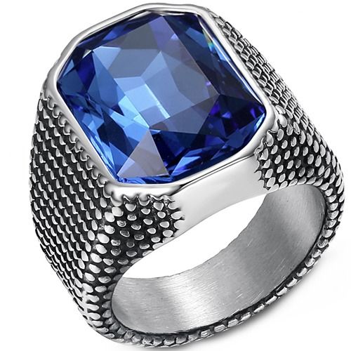 ***COI Titanium Black Silver Ring With Created Blue Sapphire/Red Ruby/Black Onyx-01310A