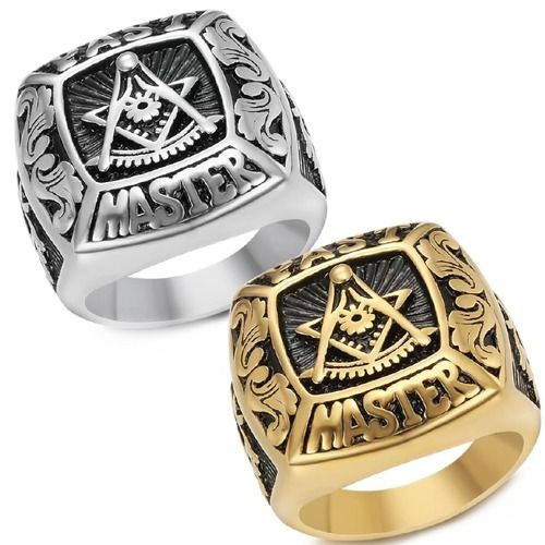 ***COI Titanium Black Gold Tone/Silver Masonic Freemason Ring-01312A
