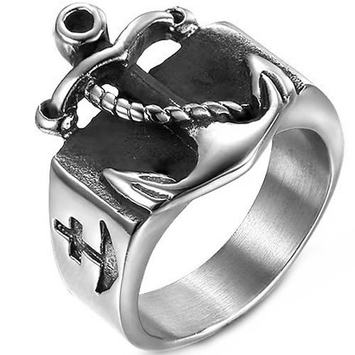 ***COI Titanium Black Silver Anchor Ring-01314A