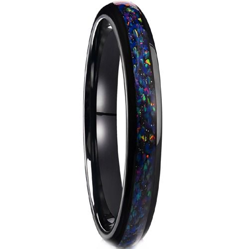 ***COI Black Tungsten Carbide Dome Court Ring With Crushed Opal-01317A