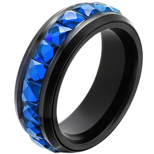 ***COI Black Titanium Rotating Ring With Created Blue Sapphire/Purple Amethyst/Red Ruby/Diamond-01323A