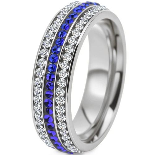 ***COI Titanium Gold Tone/Silver Ring With Created Blue Sapphire & Cubic Zirconia-01324A