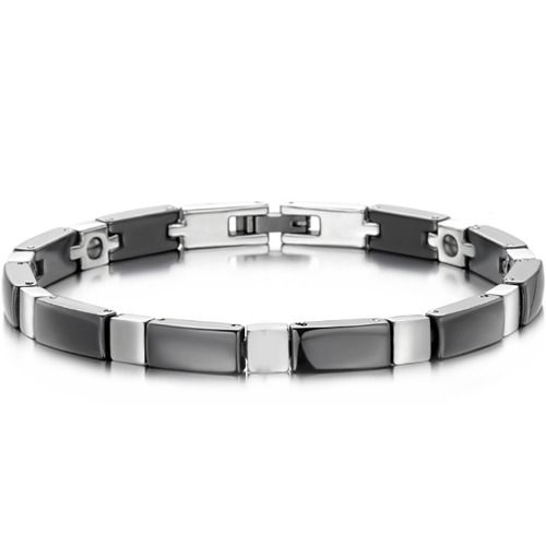 ***COI Titanium Black/White Ceramic Bracelet With Steel Clasp(Length: 7.87 inches)-01333A
