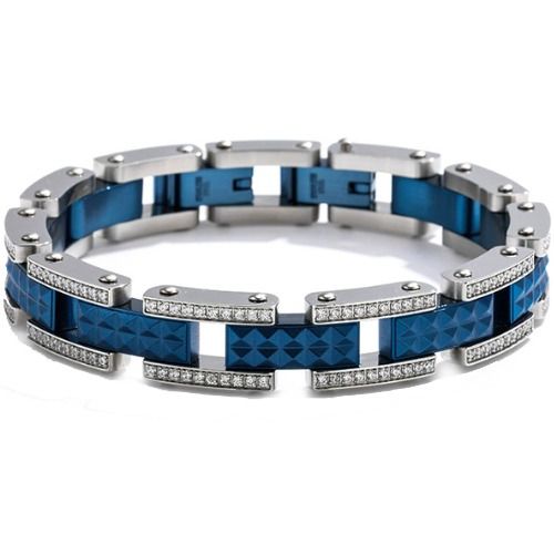 ***COI Titanium Blue Silver Faceted Cubic Zirconia Bracelet With Steel Clasp(Length: 9.06 inches)-01335A