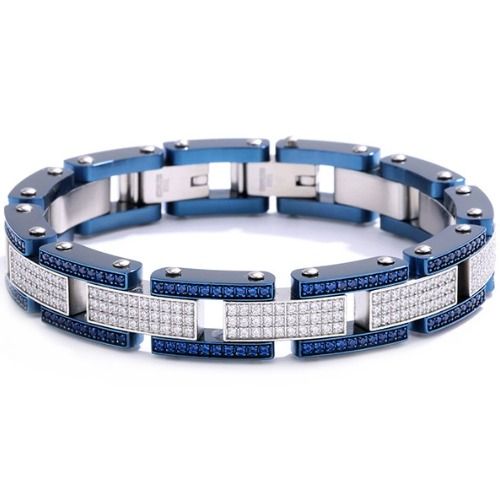 ***COI Titanium Blue Silver Cubic Zirconia Bracelet With Steel Clasp(Length: 9.06 inches)-01336A