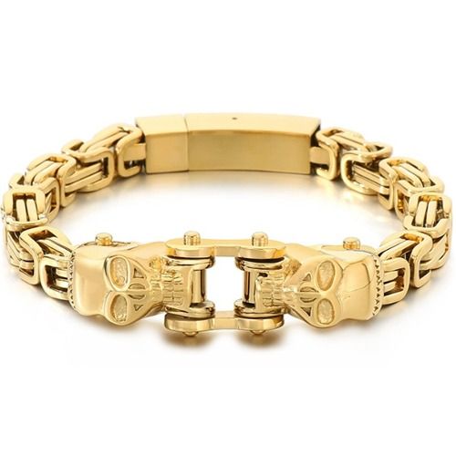 ***COI Titanium Black/Gold Tone/Silver Skull Bracelet With Steel Clasp(Length: 8.27 inches)-01337A