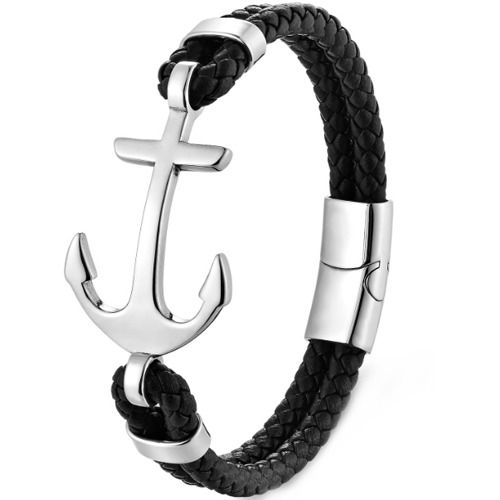 ***COI Titanium Anchor Genuine Leather Bracelet With Steel Clasp(Length: 8.27 inches)-01339A