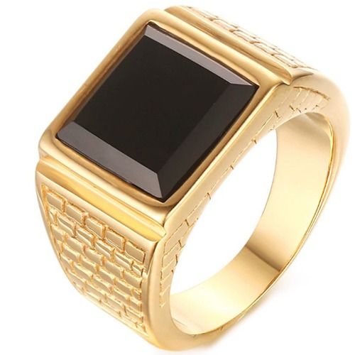 ***COI Gold Tone Titanium Ring With Black Onyx-01344A