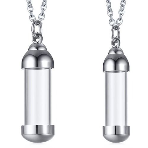 ***COI Titanium Black/Silver Cremation Pendant For Ashes of Pets and People-01351A