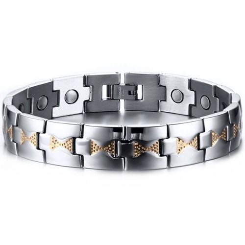 ***COI Titanium Gold Tone Silver Bracelet With Steel Clasp(Length: 8.66 inches)-01354A