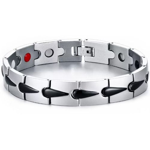***COI Titanium Black Silver Bracelet With Steel Clasp(Length: 8.27 inches)-01357A