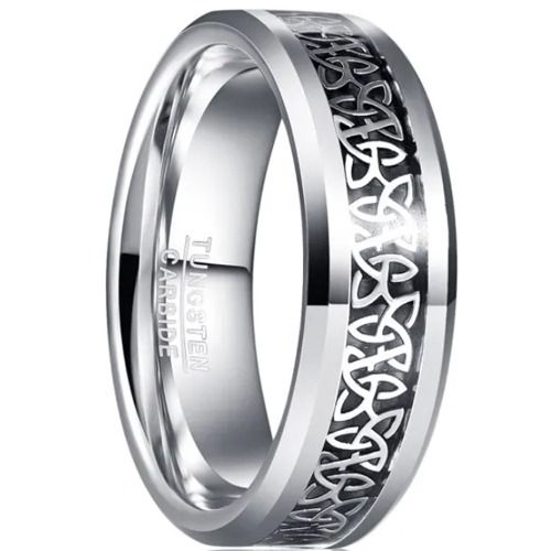 ***COI Tungsten Carbide Trinity Knots Beveled Edges Ring With Carbon Fiber-01365A