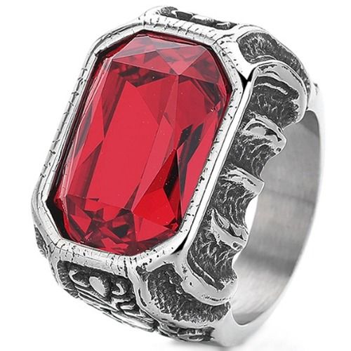 ***COI Titanium Black Silver Ring With Created Blue Sapphire/Red Ruby/Black Onyx/Green Emerald-01368A