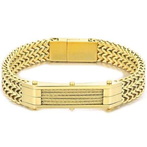 ***COI Titanium Black/Gold Tone/Silver Wire Bracelet With Steel Clasp(Length: 7.87 inches)-01378A