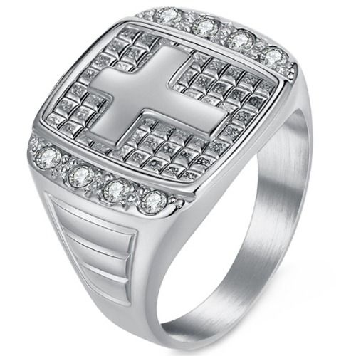 ***COI Titanium Black/Gold Tone/Silver Cross Ring With Cubic Zirconia-01381A