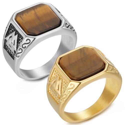 ***COI Titanium Gold Tone/Silver Ring With Tiger Eye-01382A