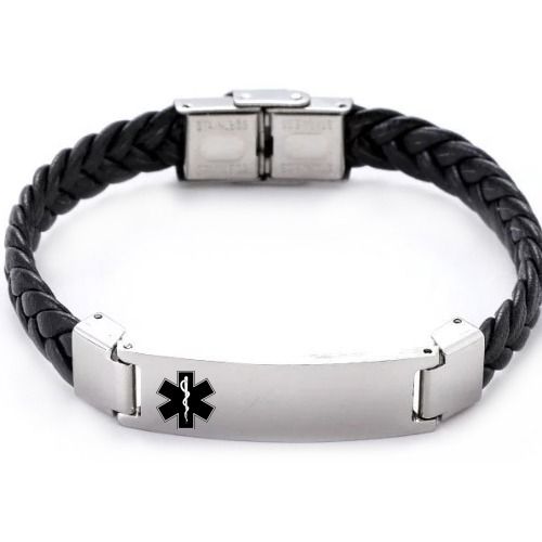 ***COI Titanium Medical Alert Genuine Leather Bracelet With Steel Clasp(Length: 8.27 inches)-01397A
