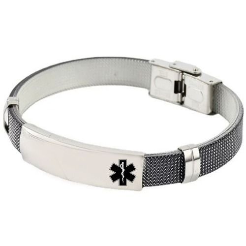 ***COI Titanium Black Silver Medical Alert Bracelet With Steel Clasp(Length: 8.27 inches)-01399A