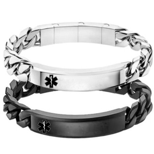 ***COI Titanium Black/Silver Medical Alert Bracelet With Steel Clasp(Length: 8.27 inches)-01401A