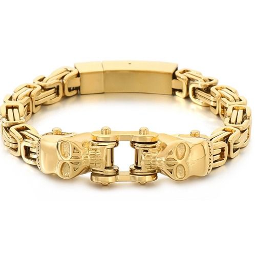 ***COI Titanium Black/Gold Tone/Silver Skull Bracelet With Steel Clasp(Length: 8.27 inches)-01405A