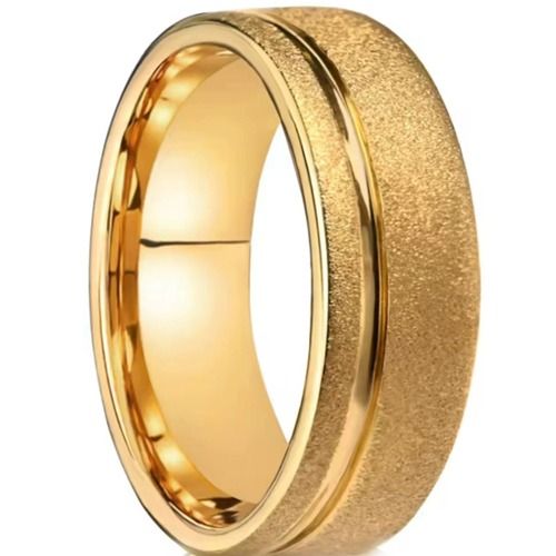 ***COI Gold Tone Tungsten Carbide Sandblasted Offset Groove Ring-01414A