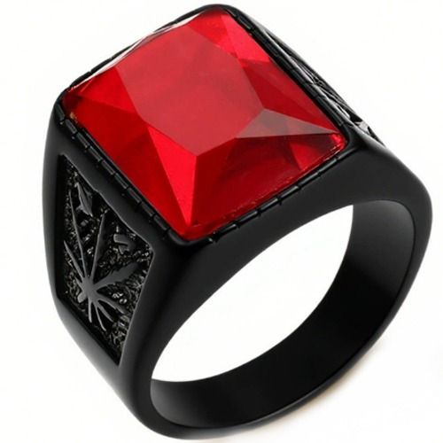 ***COI Black Titanium Ring With Created Red Ruby/Black Onyx-01421A