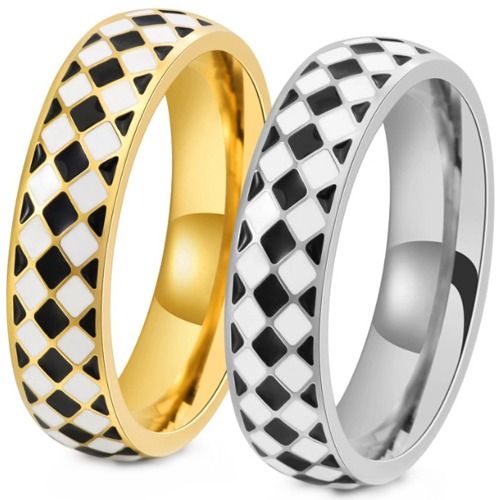 ***COI Titanium Gold Tone/Silver Checkered Flag Dome Court Ring-01429A