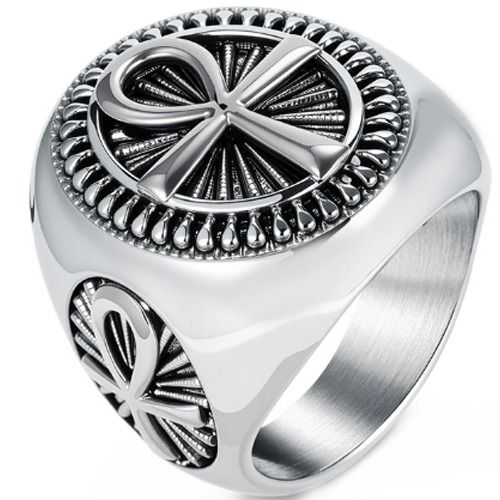 ***COI Titanium Black Gold Tone/Silver Cross Ring-01430A