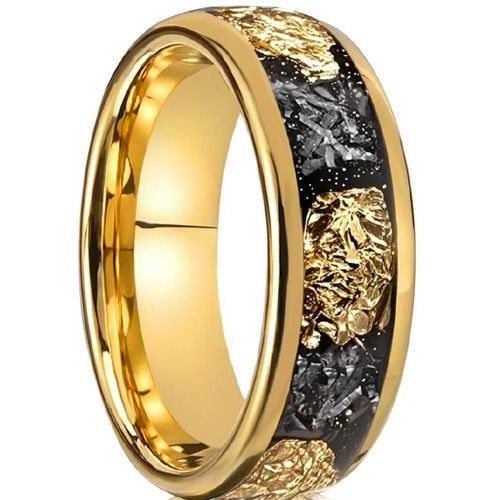***COI Gold Tone Titanium Dome Court Ring With Meteorite & Gold Foil-01435A