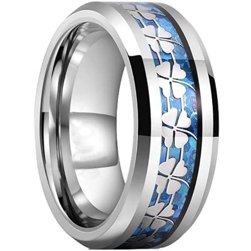 ***COI Tungsten Carbide Gold Tone/Silver Floral Beveled Edges Ring With Carbon Fiber-01442A