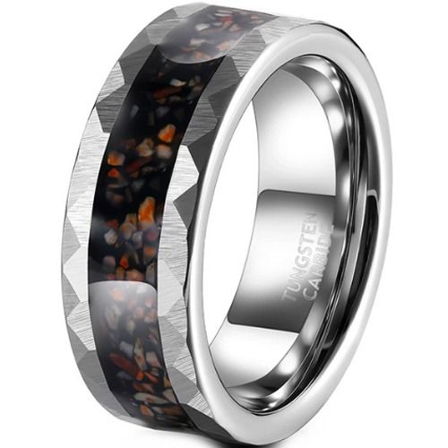 ***COI Tungsten Carbide Faceted Ring With Dinosaur Bone-01444A