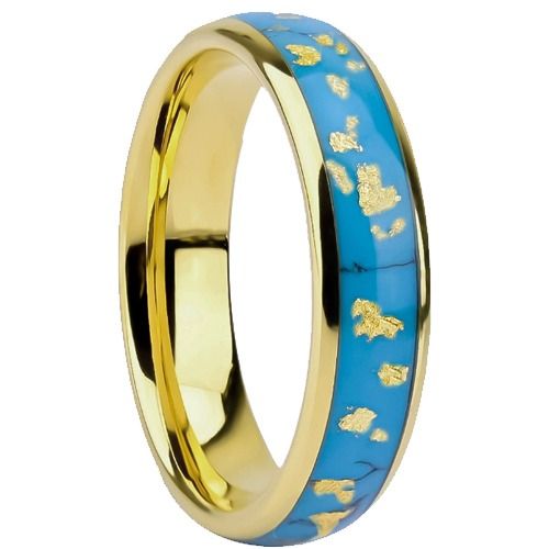 ***COI Gold Tone Tungsten Carbide Dome Court Ring With Turquoise & Gold Foil-01446A